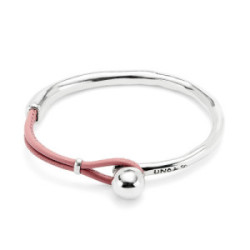 Pulsera semirígida bañada en plata de ley con cuero Rosa UNO DE 50 - PUL2551RSAMTL0