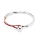 Pulsera semirígida bañada en plata de ley con cuero Rosa UNO DE 50 - PUL2551RSAMTL0