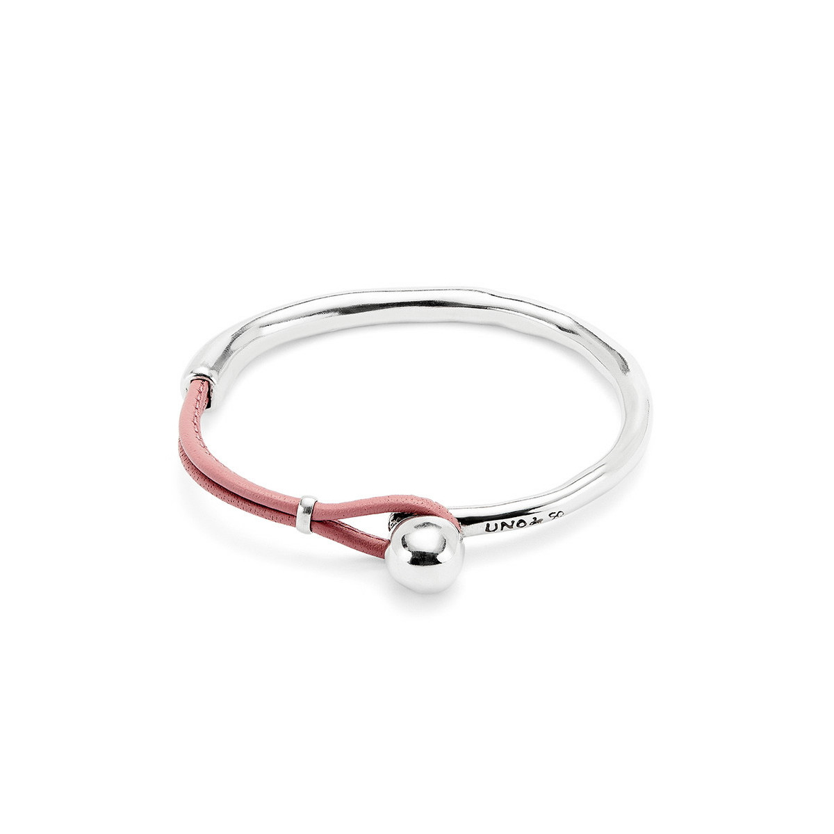 Pulsera semirígida bañada en plata de ley con cuero Rosa UNO DE 50 - PUL2551RSAMTL0