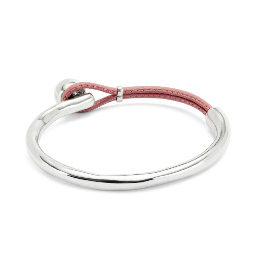 Pulsera semirígida bañada en plata de ley con cuero Rosa UNO DE 50 - PUL2551RSAMTL0