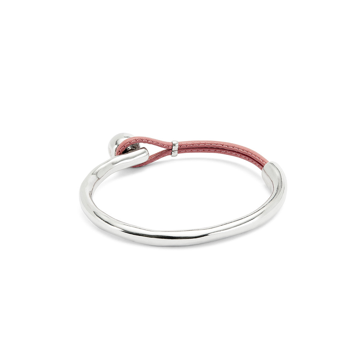 Pulsera semirígida bañada en plata de ley con cuero Rosa UNO DE 50 - PUL2551RSAMTL0