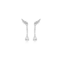 Pendientes de plata trepador con gema color blanco
