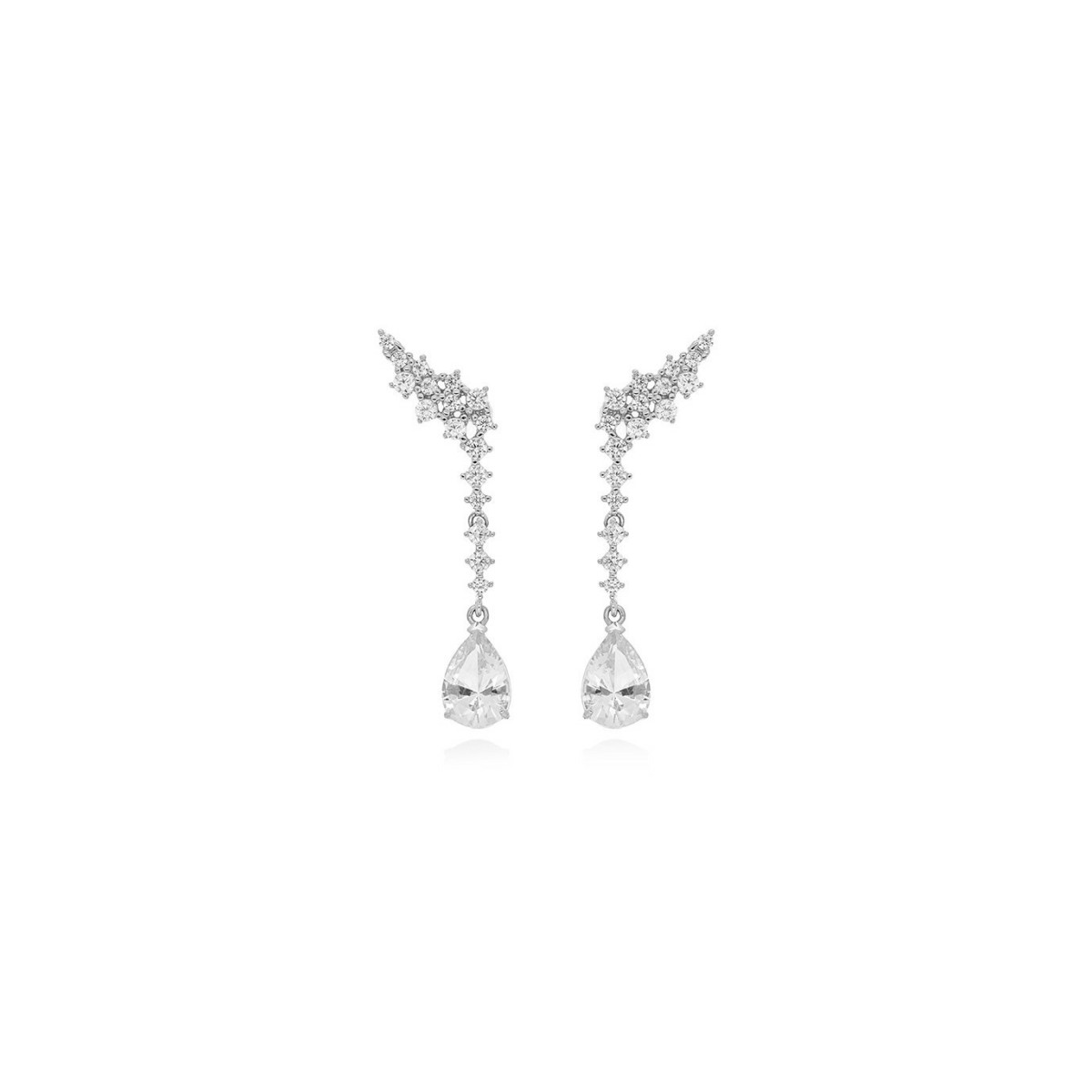 Pendientes de plata trepador con gema color blanco