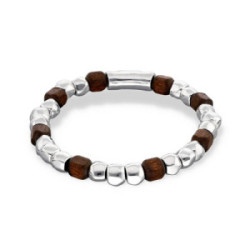 Pulsera elástica de cuentas en plata y madera UNO DE 50 - PUL2586MARMTL0