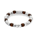 Pulsera elástica de cuentas en plata y madera UNO DE 50 - PUL2586MARMTL0