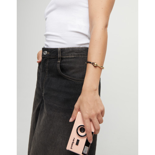 Pulsera semirígida bañada en oro 18k coN piel UNO DE 50 - PUL2551MROORO0