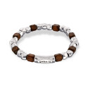 Pulsera elástica de cuentas en plata y madera UNO DE 50 - PUL2586MARMTL0