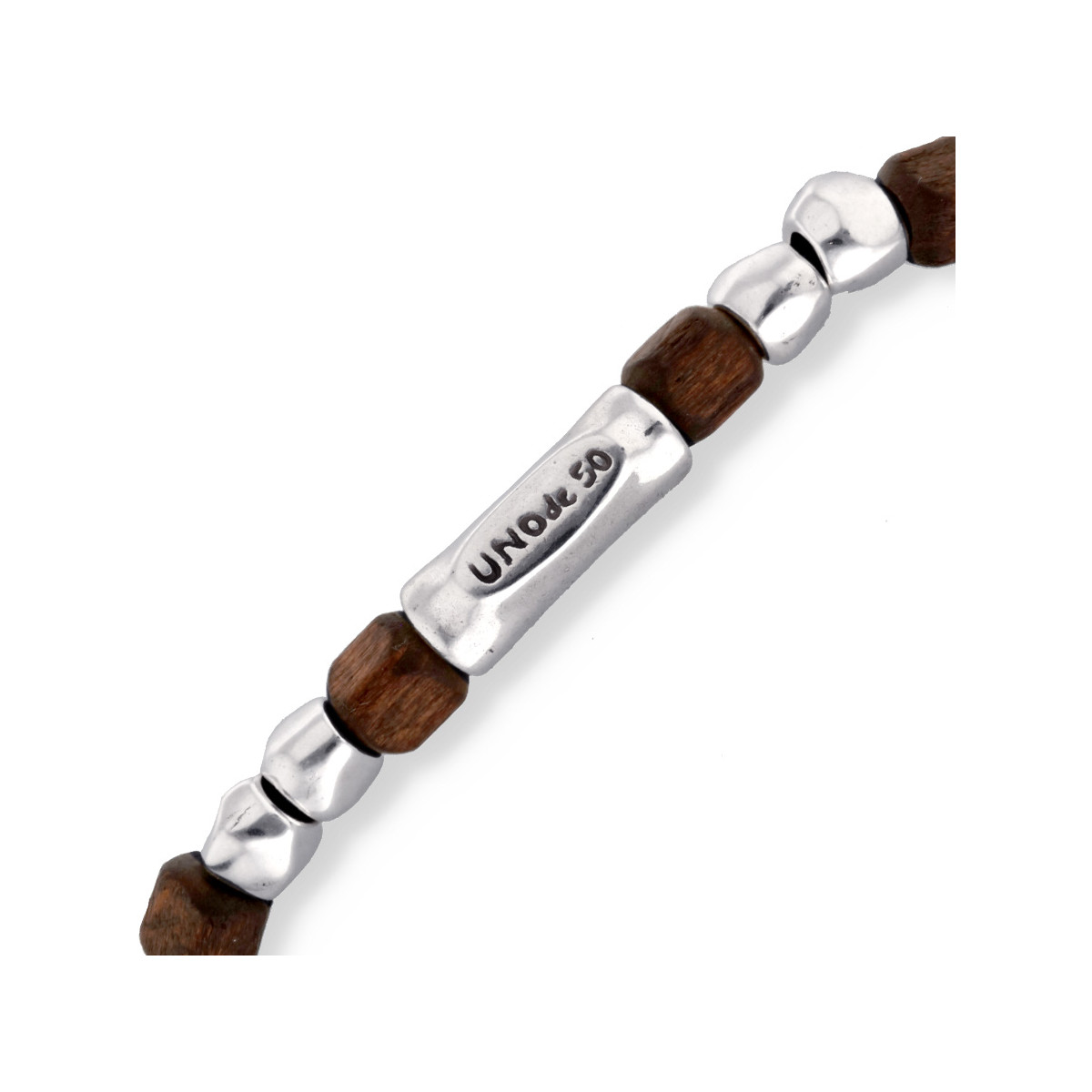Pulsera elástica de cuentas en plata y madera UNO DE 50 - PUL2586MARMTL0