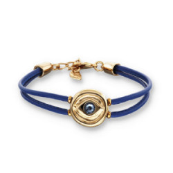 Pulsera doble de cuero azul con ojo bañado en plata de ley UNO DE 50 - PUL2601AZOORO0
