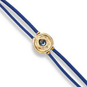 Pulsera doble de cuero azul con ojo bañado en plata de ley UNO DE 50 - PUL2601AZOORO0