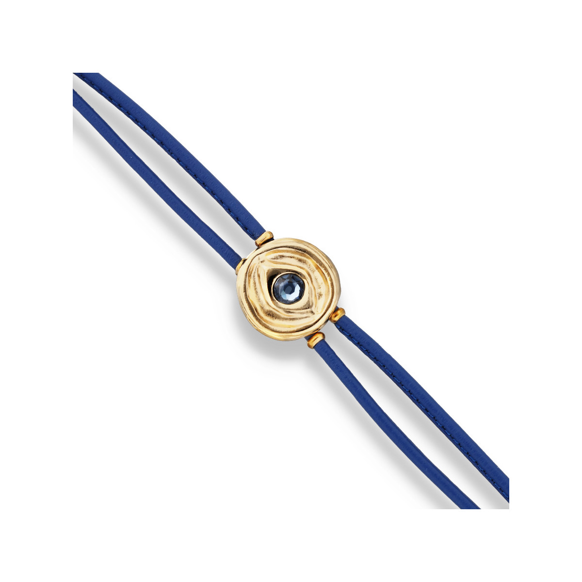Pulsera doble de cuero azul con ojo bañado en plata de ley UNO DE 50 - PUL2601AZOORO0