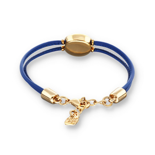 Pulsera doble de cuero azul con ojo bañado en plata de ley UNO DE 50 - PUL2601AZOORO0