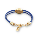 Pulsera doble de cuero azul con ojo bañado en plata de ley UNO DE 50 - PUL2601AZOORO0