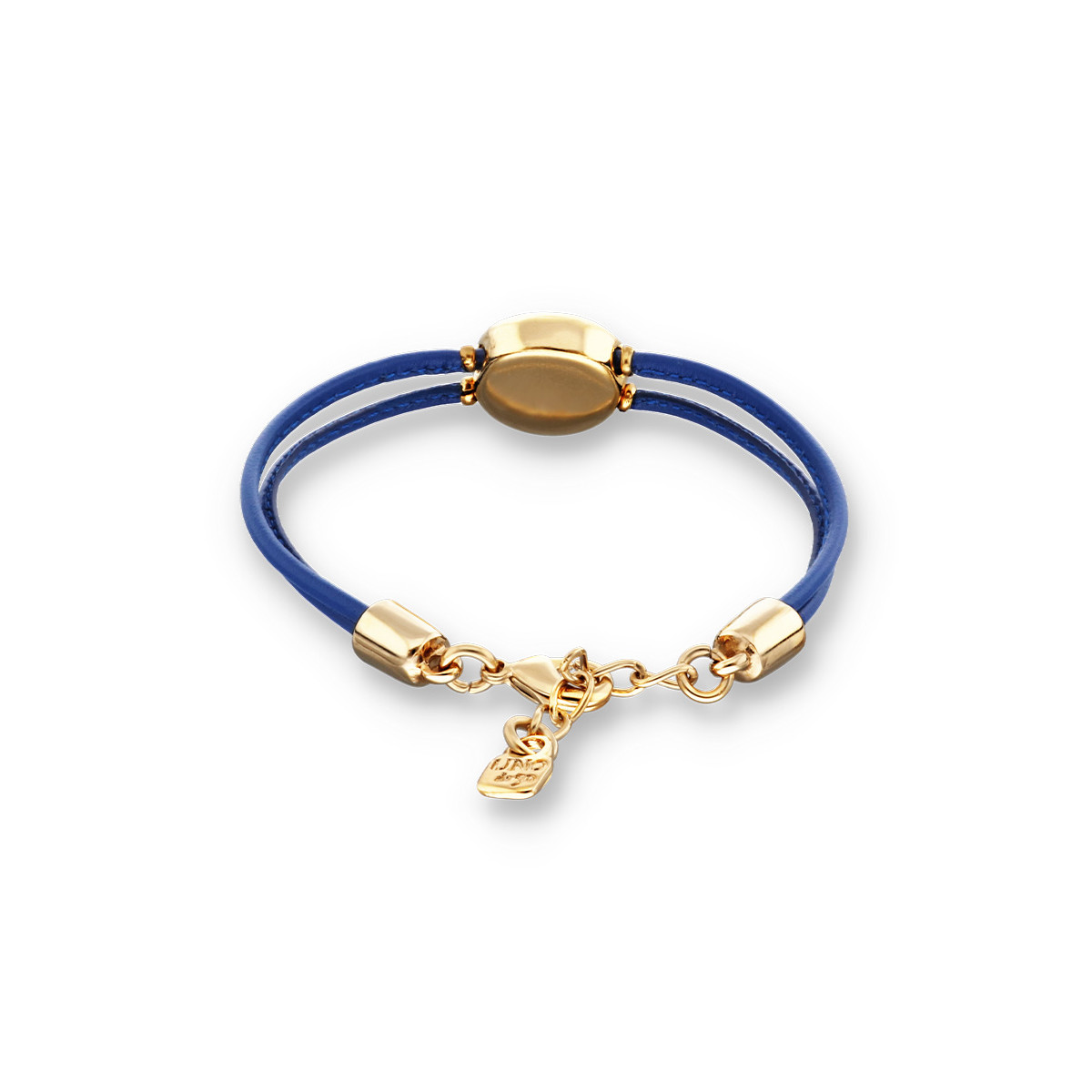 Pulsera doble de cuero azul con ojo bañado en plata de ley UNO DE 50 - PUL2601AZOORO0