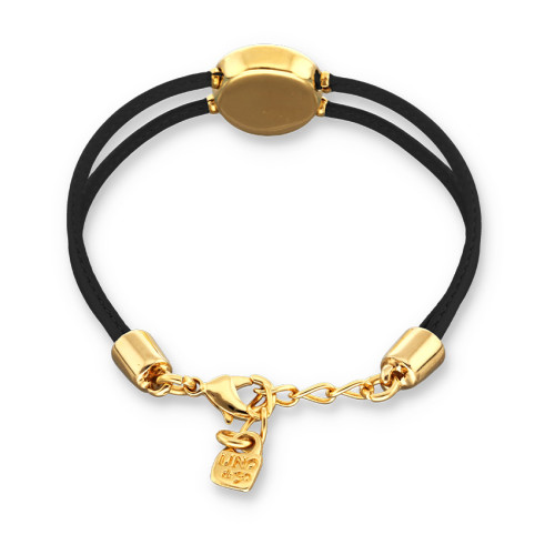 Pulsera doble de cuero negro con ojo bañado en oro 18k UNO DE 50 - PUL2601NGRORO0