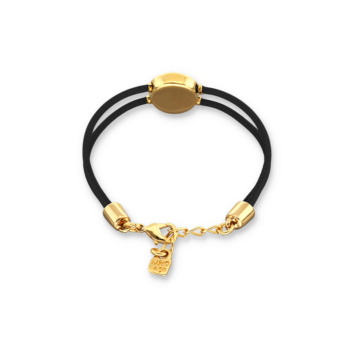 Pulsera doble de cuero negro con ojo bañado en oro 18k UNO DE 50 - PUL2601NGRORO0