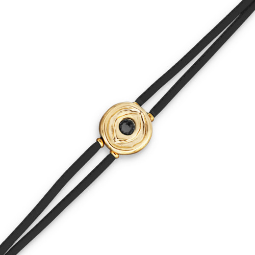 Pulsera doble de cuero negro con ojo bañado en oro 18k UNO DE 50 - PUL2601NGRORO0