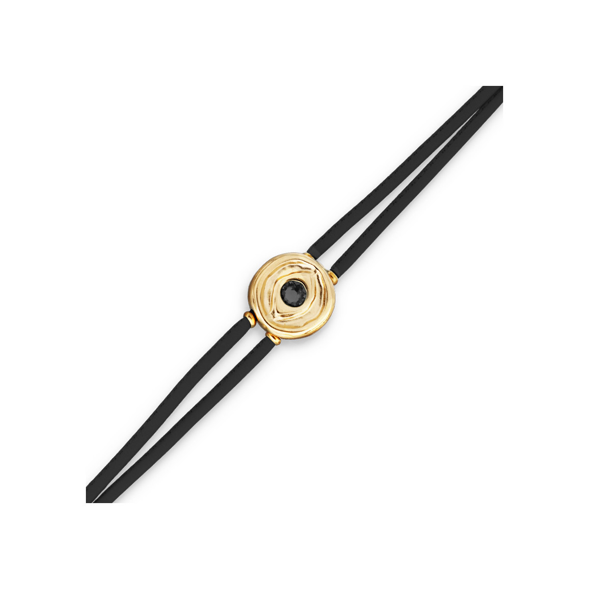 Pulsera doble de cuero negro con ojo bañado en oro 18k UNO DE 50 - PUL2601NGRORO0