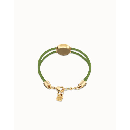 Pulsera doble de cuero verde con ojo bañado en oro 18k UNO DE 50 - PUL2601VRDORO0