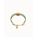 Pulsera doble de cuero verde con ojo bañado en oro 18k UNO DE 50 - PUL2601VRDORO0