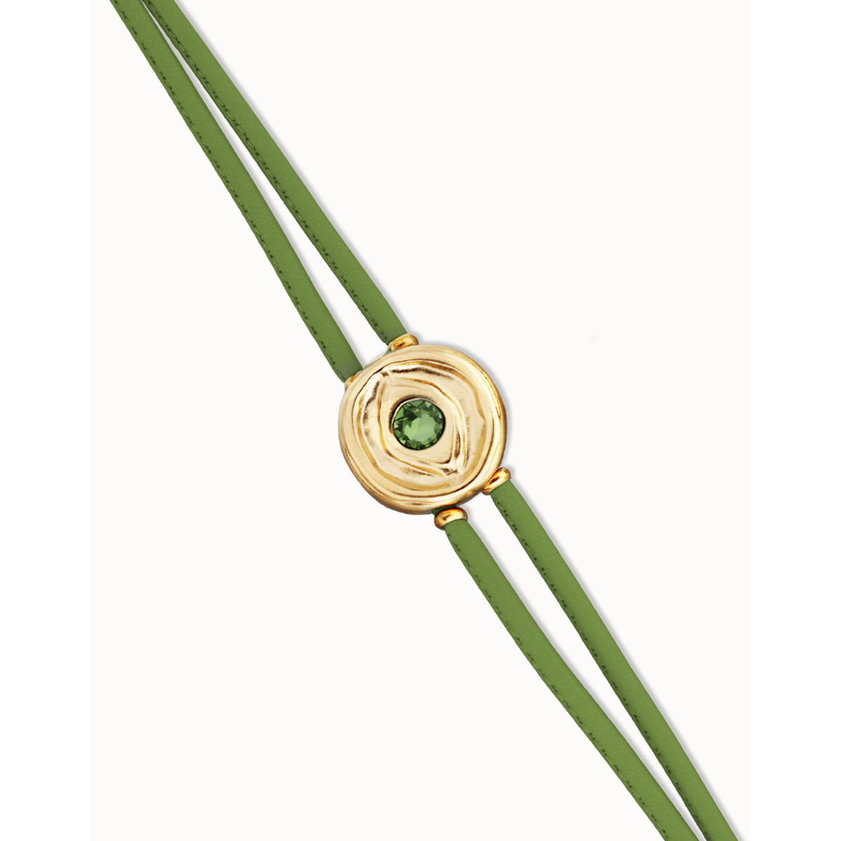 Pulsera doble de cuero verde con ojo bañado en oro 18k UNO DE 50 - PUL2601VRDORO0