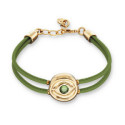 Pulsera doble de cuero verde con ojo bañado en oro 18k UNO DE 50 - PUL2601VRDORO0