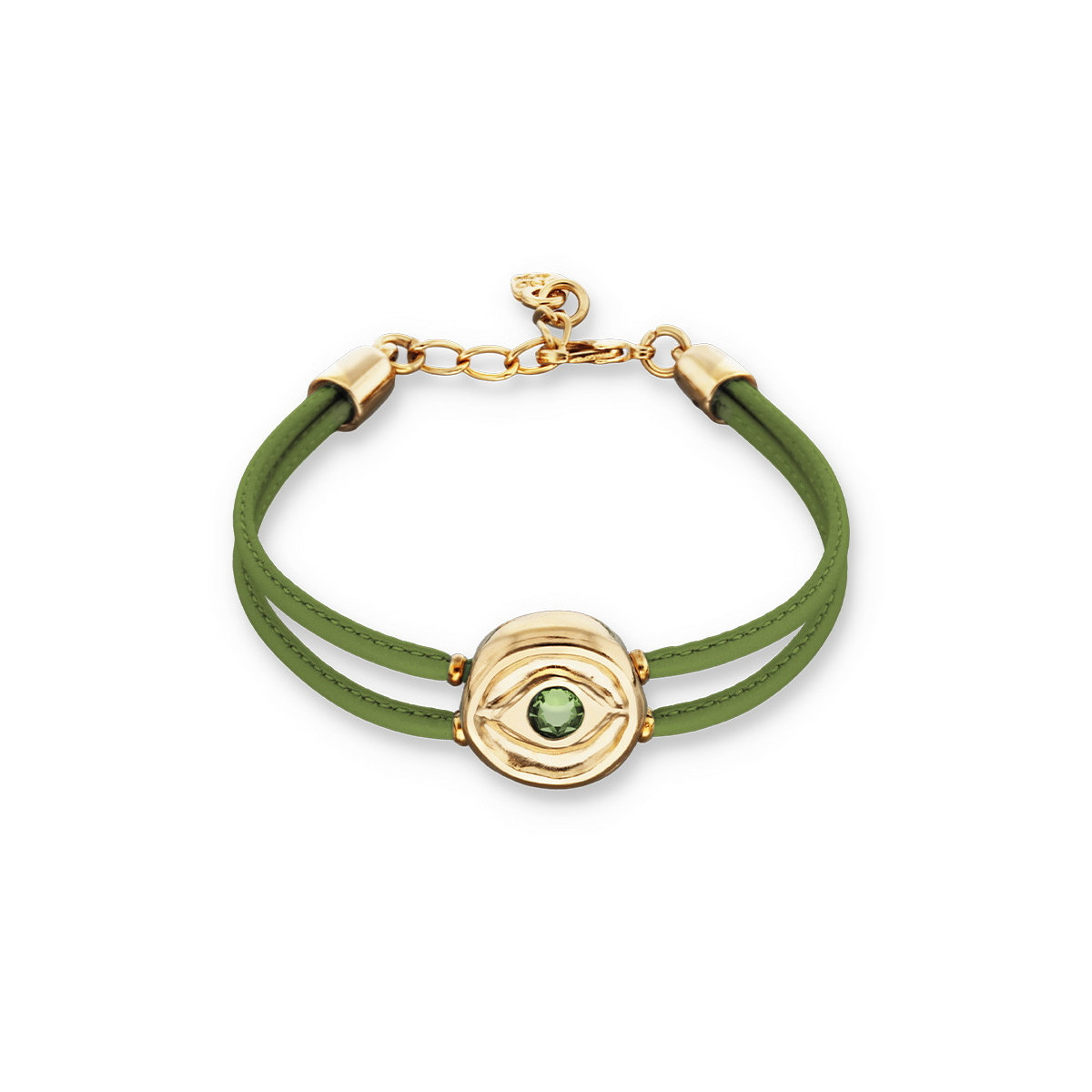 Pulsera doble de cuero verde con ojo bañado en oro 18k UNO DE 50 - PUL2601VRDORO0