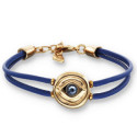 Pulsera doble de cuero azul con ojo bañado en plata de ley UNO DE 50 - PUL2601AZOORO0