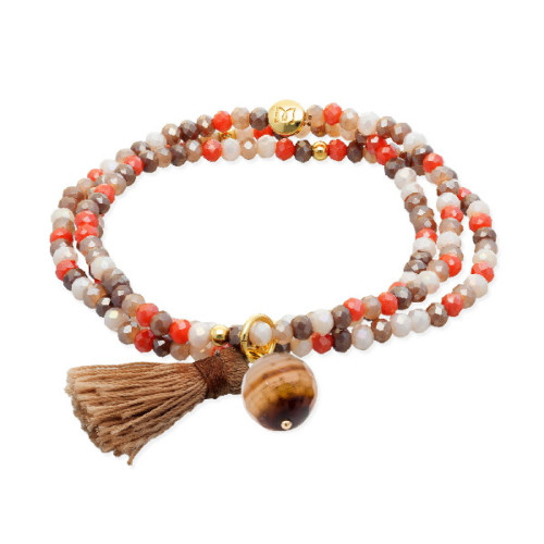 Pulsera Zen Pompón Marrón Bola Facetada  MARINA GARCIA