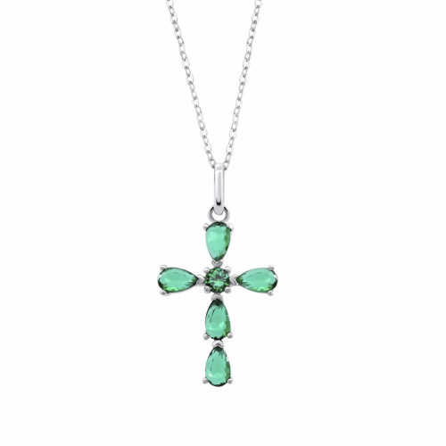 Collar cruz verde esmeralda LOTUS SILVER