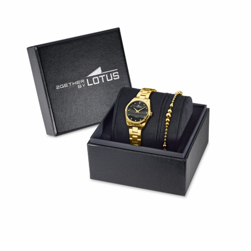 Set Reloj y pulsera dorado esfera negro LOTUS