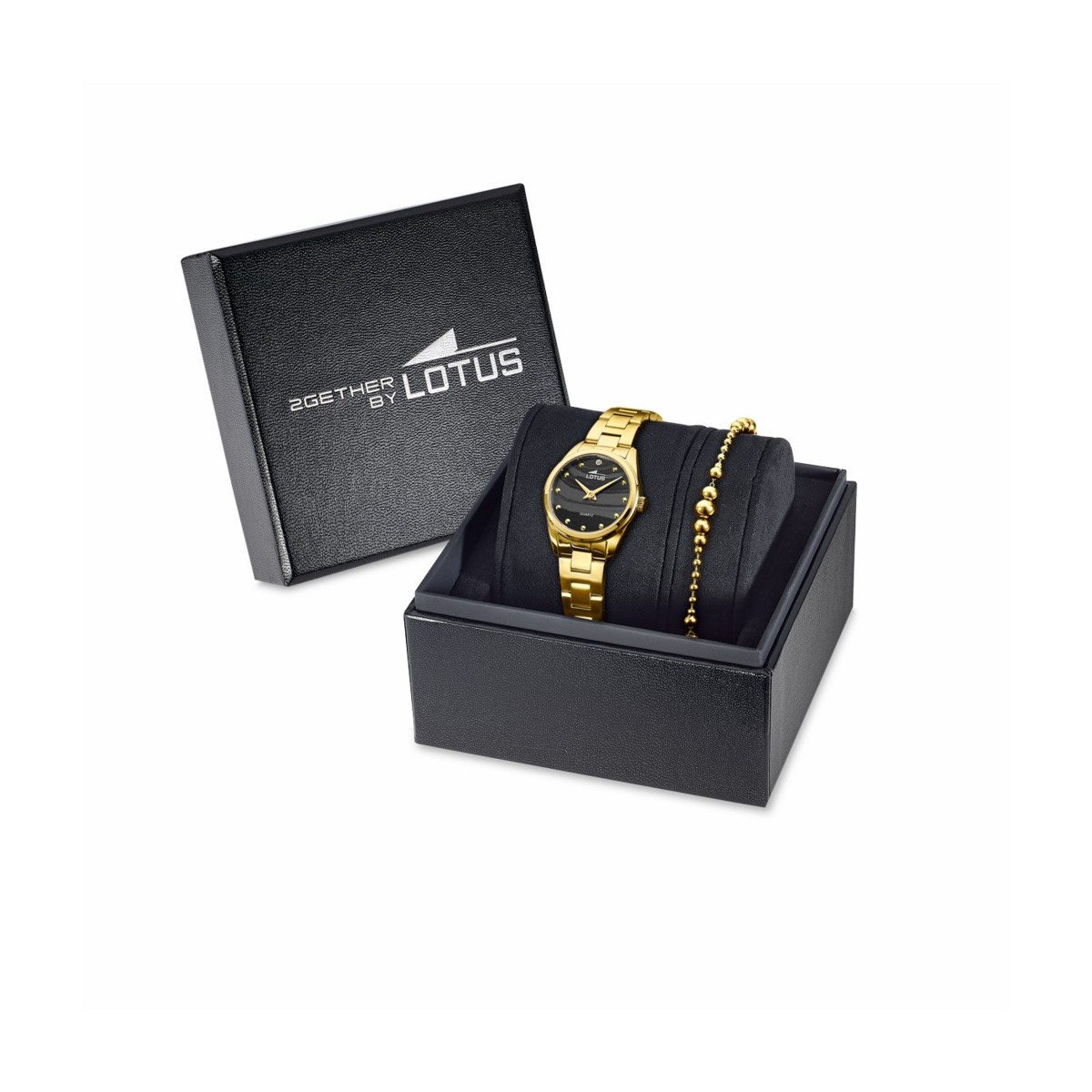 Set Reloj y pulsera dorado esfera negro LOTUS