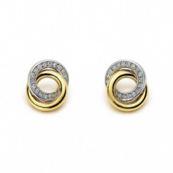 Pendientes nudo bicolor con circonitas 18K