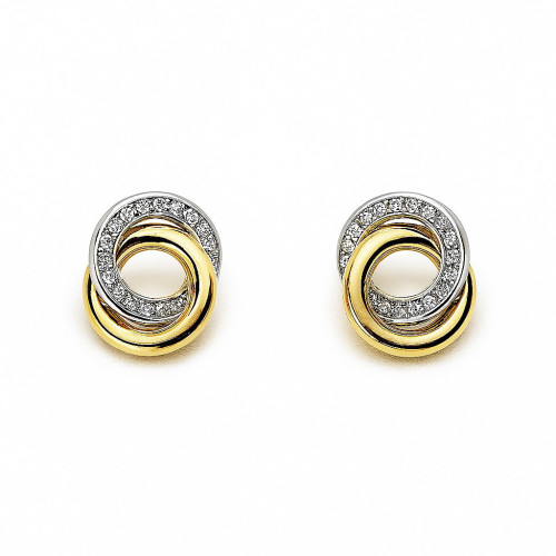 Pendientes nudo bicolor con circonitas 18K