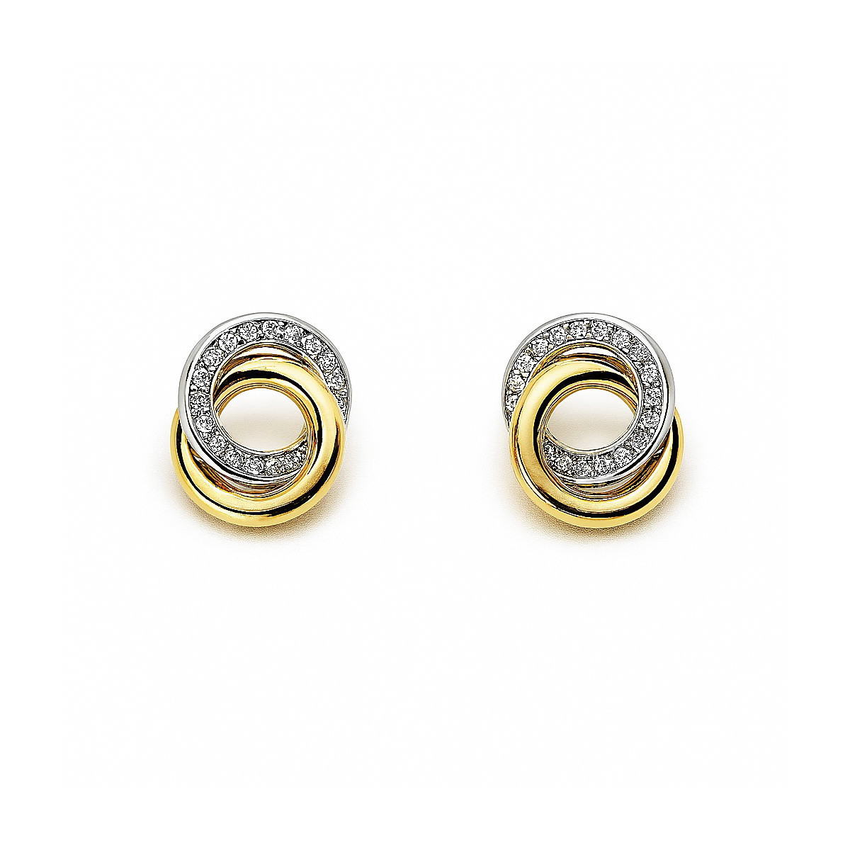 Pendientes nudo bicolor con circonitas 18K
