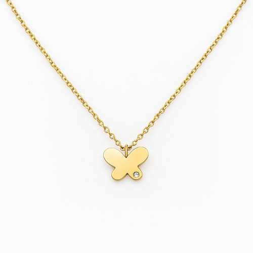 Collar de oro 9K con colgante mariposa y diamante