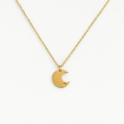 Collar de oro 9K con colgante de luna y diamante