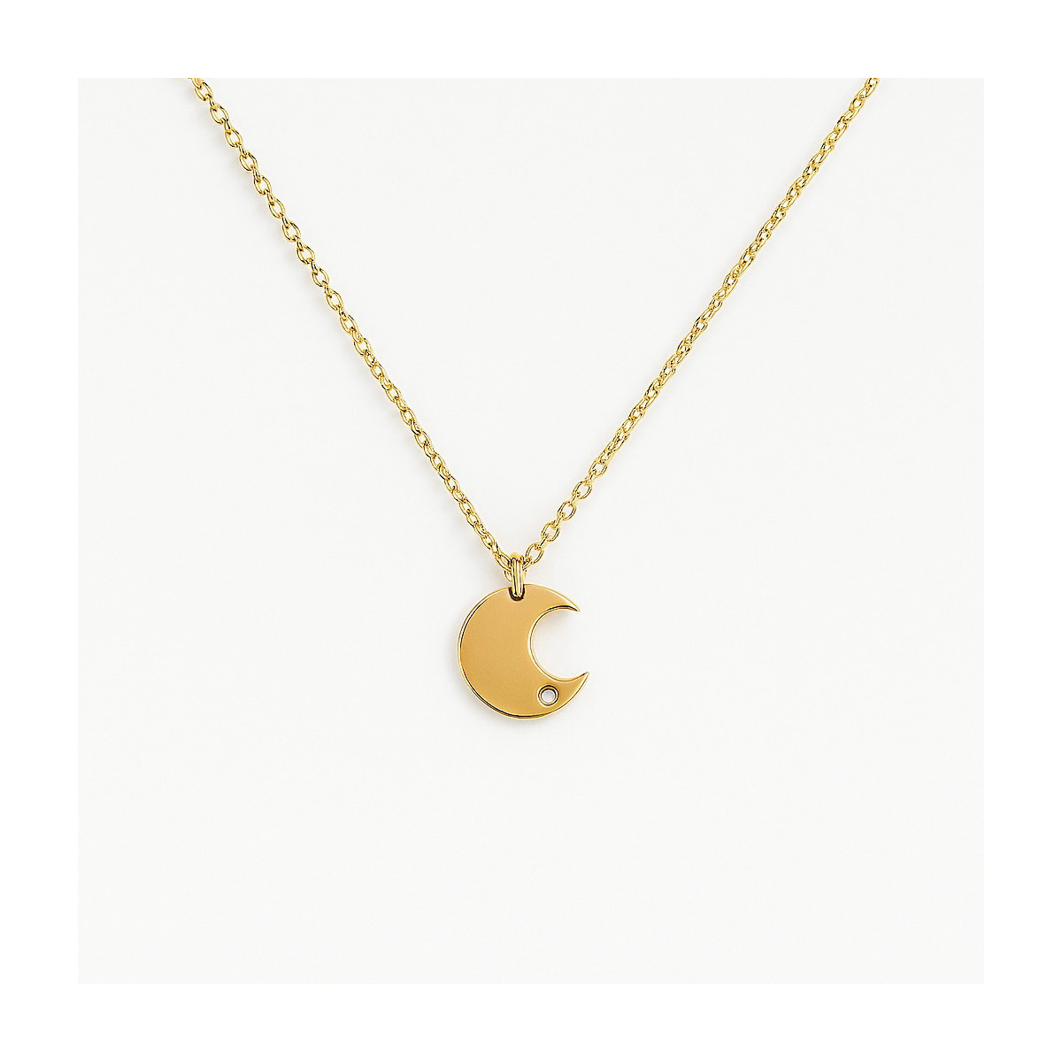 Collar de oro 9K con colgante de luna y diamante