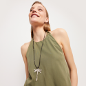 Collar largo de cuero con libélula central bañado en plata de ley Uno de 50