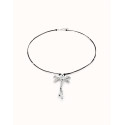 Collar largo de cuero con libélula central bañado en plata de ley Uno de 50