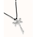 Collar largo de cuero con libélula central bañado en plata de ley Uno de 50