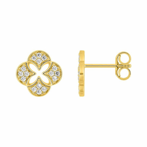 Pendientes Destello Floral en Oro 9K con Circonitas