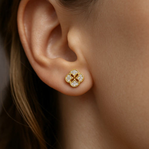 Pendientes Destello Floral en Oro 9K con Circonitas