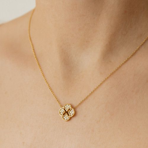 Collar Destello Floral en Oro 9K con Circonitas