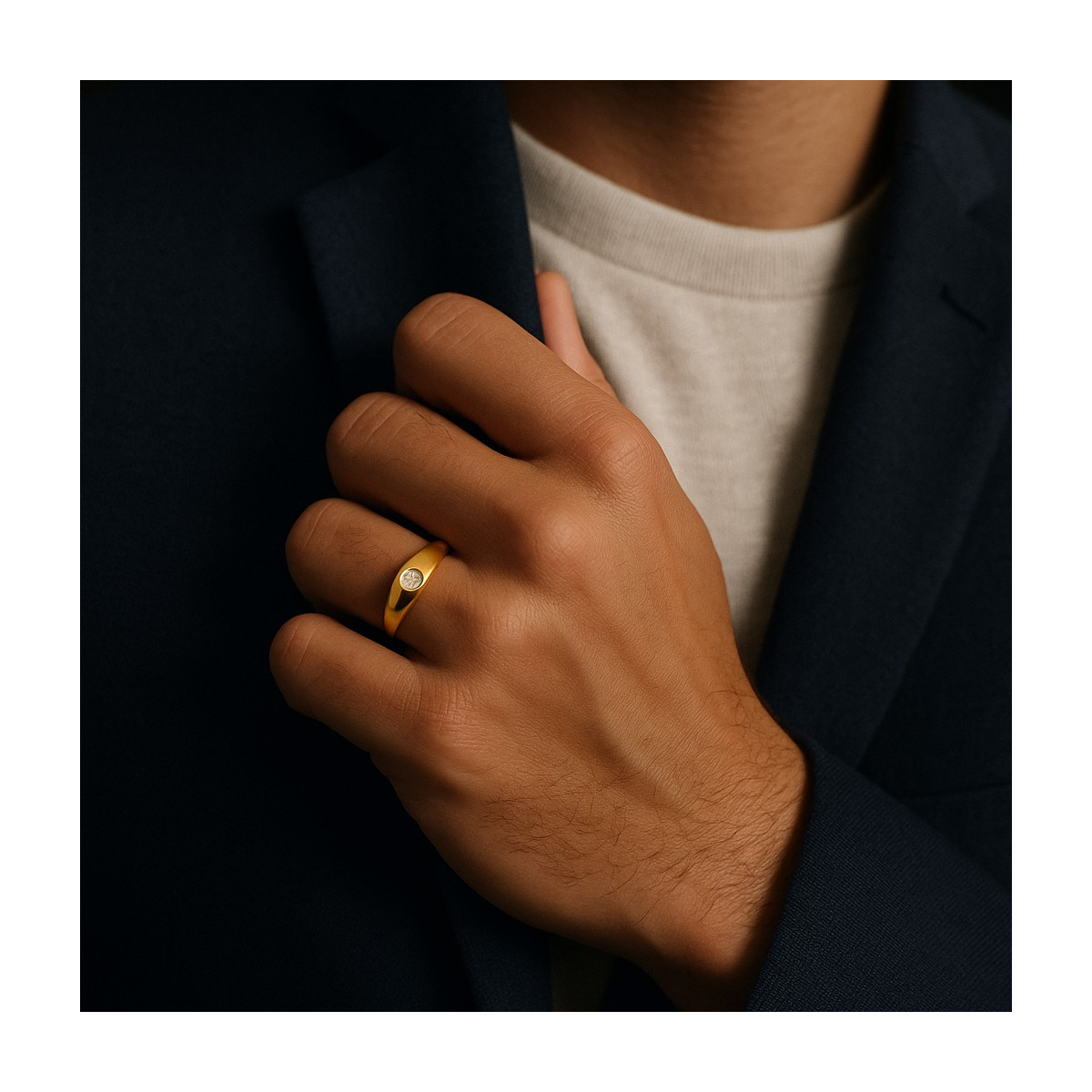 Anillo caballero con circonita engastada dorado - 107171.1