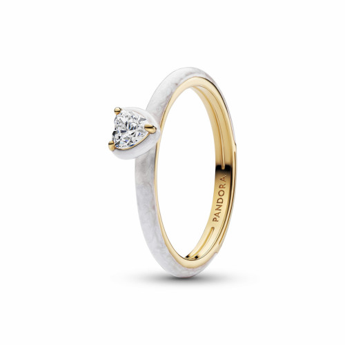 PANDORA ANILLO PLATA DORAD CORAZ BLANCO - 163088C01