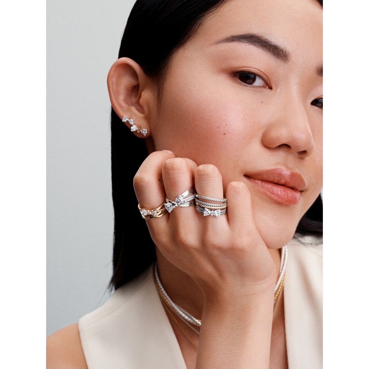 Anillo Doble Banda Lazo Brillante Pandora - 193552C01