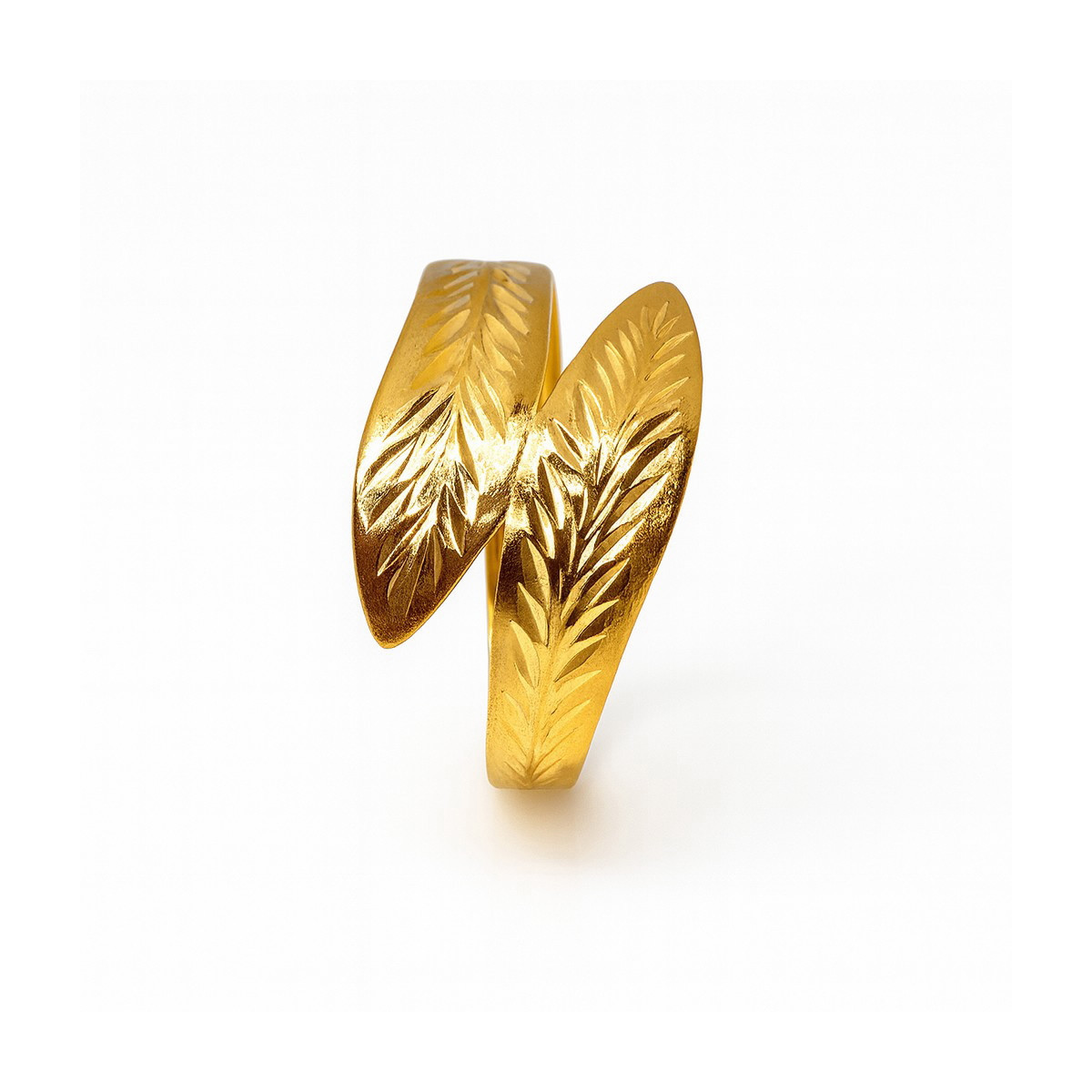 Anillo cruzado hojas oro 18k