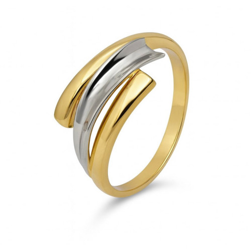 Anillo bicolor de oro 18k con diseño cruzado elegante