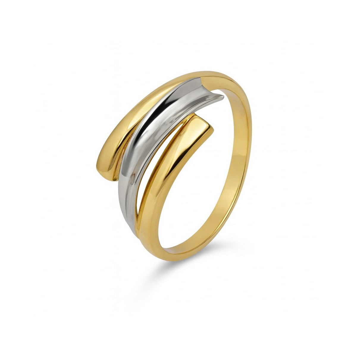Anillo bicolor de oro 18k con diseño cruzado elegante